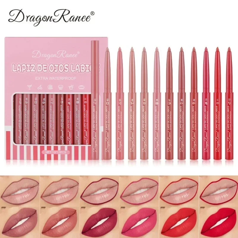 12 Pcs/Set Waterproof Lip Liner Pencil Nude Color Matte Lipliner Moisturizing Long Lasting Lipstick Professional Makeup Lip Tint