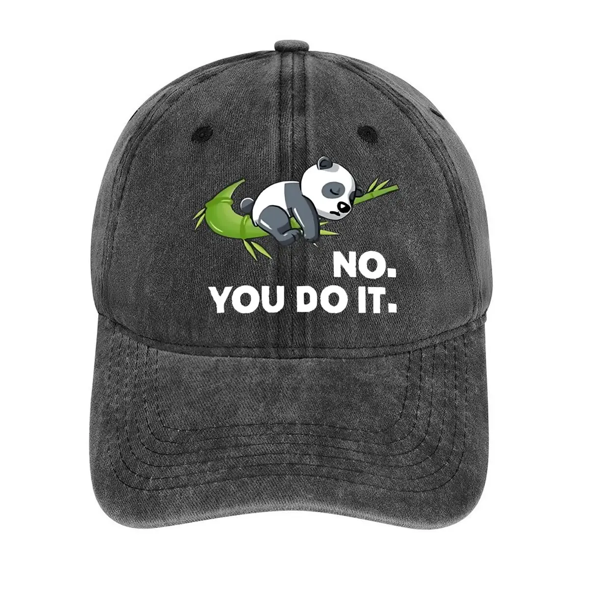 

Sleeping Panda with Bamboo and the Phrase No You Do It Expressing Lazy Humor Washed Baseball Cap