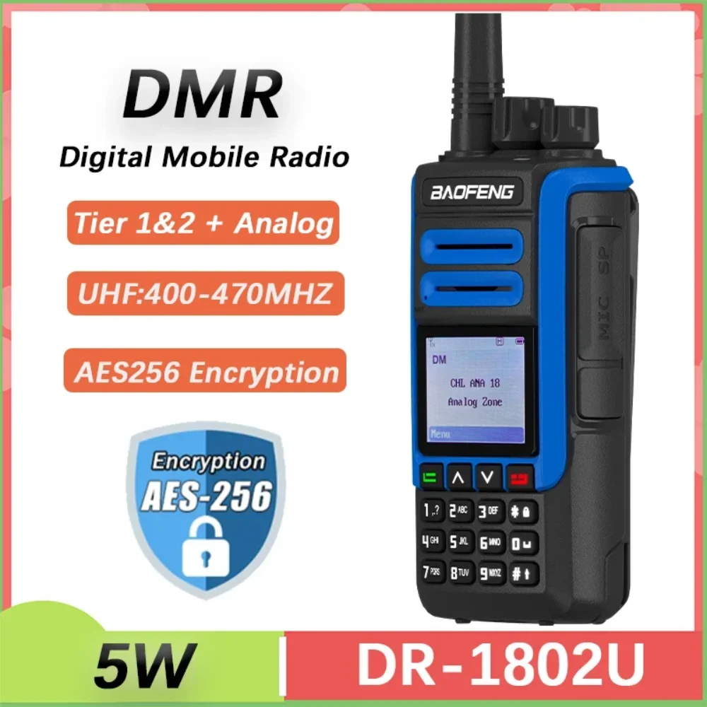 

Baofeng DR-1802U Walkie Talkie DMR Digital Radio AES256 Encryption 2200mah 1024CH Long Range UHF400-470MHZ Upgrade BF-1802L BFH7
