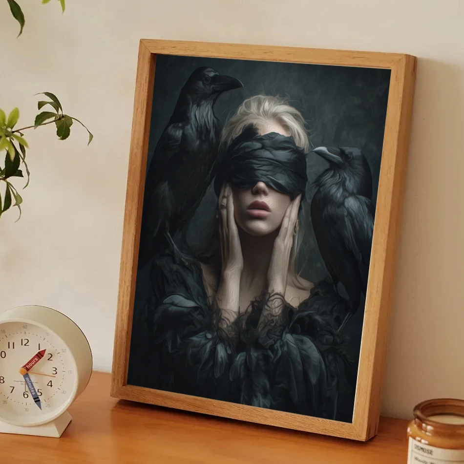

RUOPOTY Diy Oil Painting By Numbers On Canvas Handmade Paint Kit Crow white haired woman Acrylic Paints Wall Art Picture Crafts