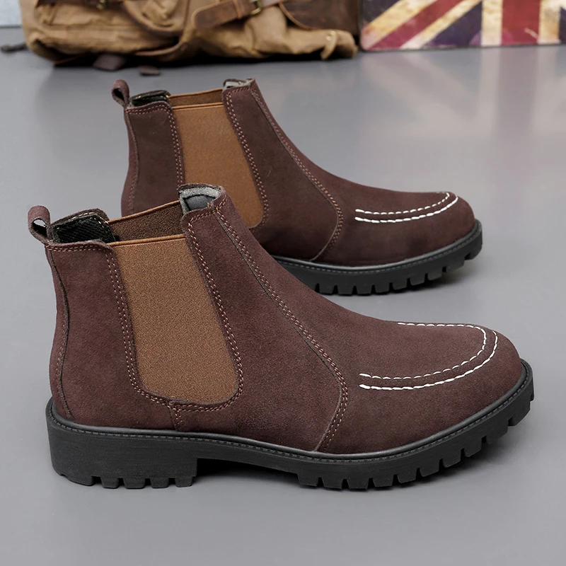 Heren Chelsea Laarzen Anti Slip Snowboots Faux Suède Slip-On Ronde Neus Platform Warme Korte Laarzen Maat 38-47