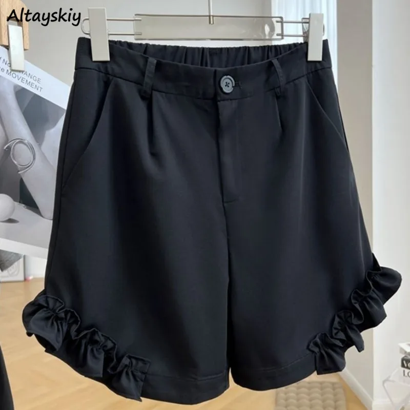 Elastic Waist Shorts for Women Black Summer Clothing Korean Style Young Girls Casual Soft Breathable All-match Loose Simple New