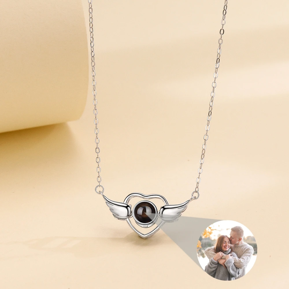 

Heart Wings Pendant Necklace for Women Custom Photo Projection Photo Necklace Personalized Gift Lover Memory Jewelry