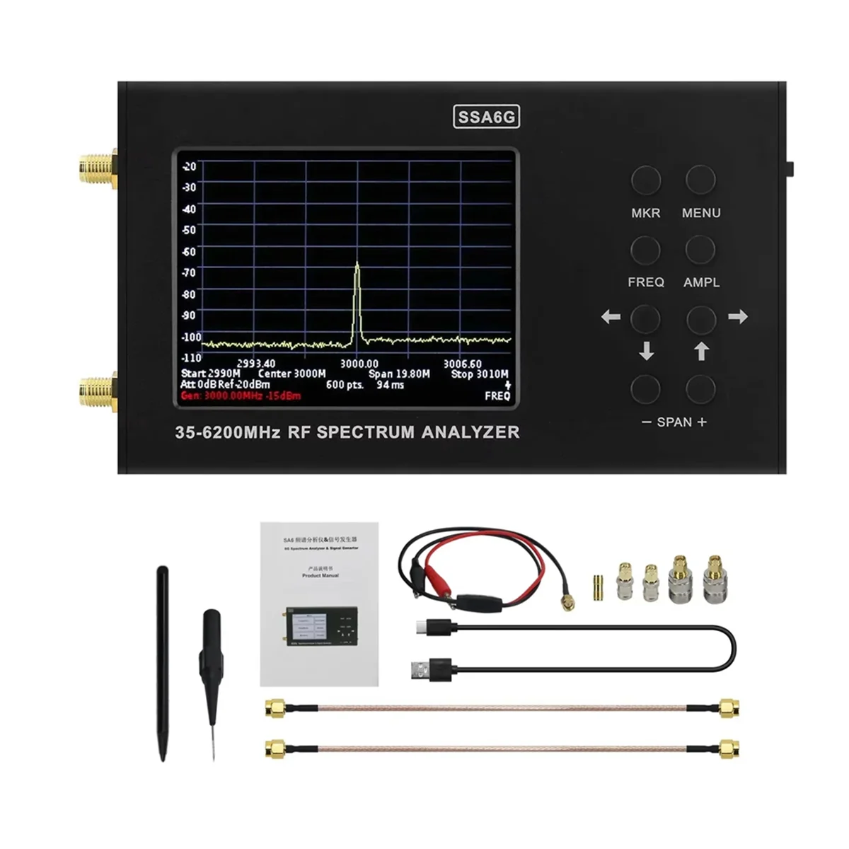 2025 New  SSA6G RF Spectrum Analyzer 35MHz-6200MHz RF Multimeter Spectrum Explorer with Test Probe