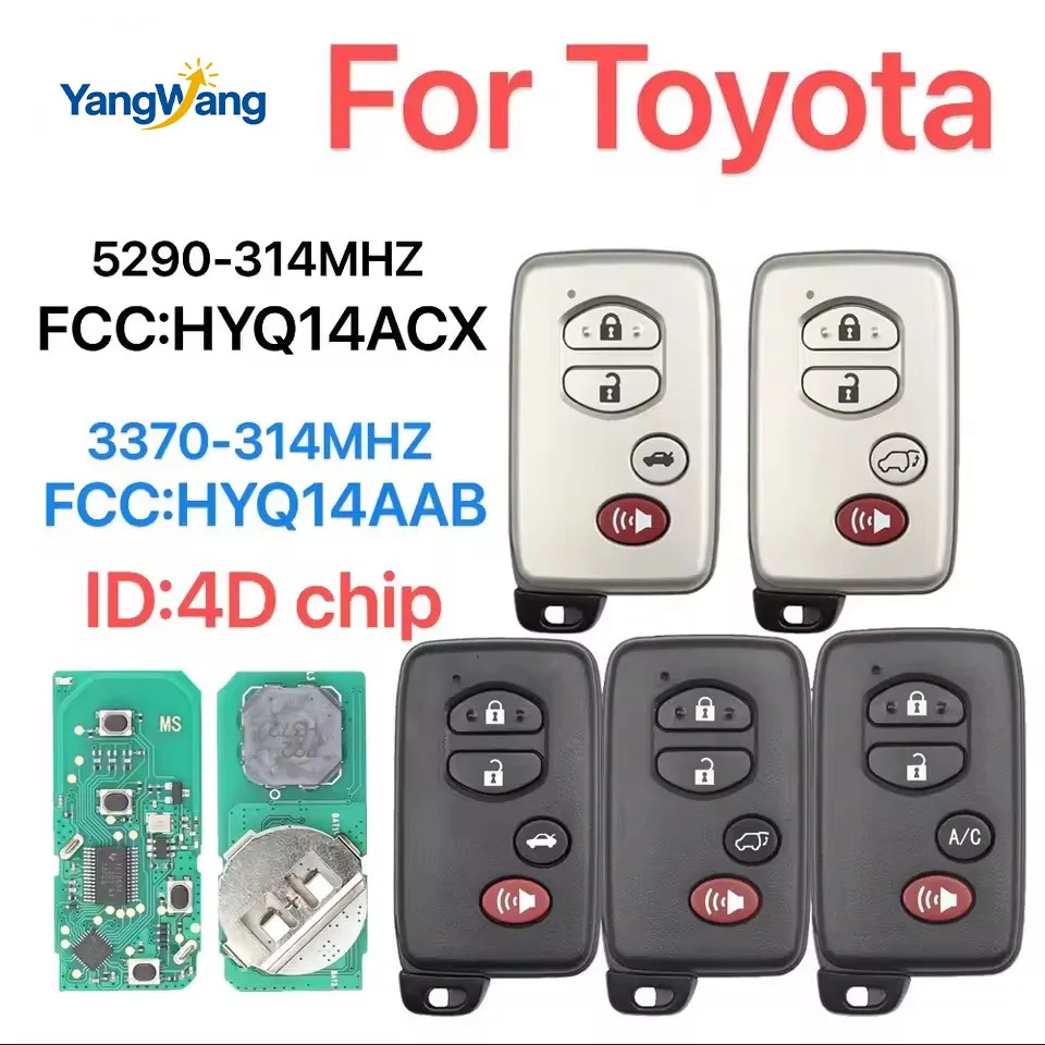 YangWang car Smart remote key For Lexus ES350 Toyota prado landcruiser Crown QX56 5290-HYQ14ACX 3370-HYQ14AAB 314MHZ ID:4D-CHIP