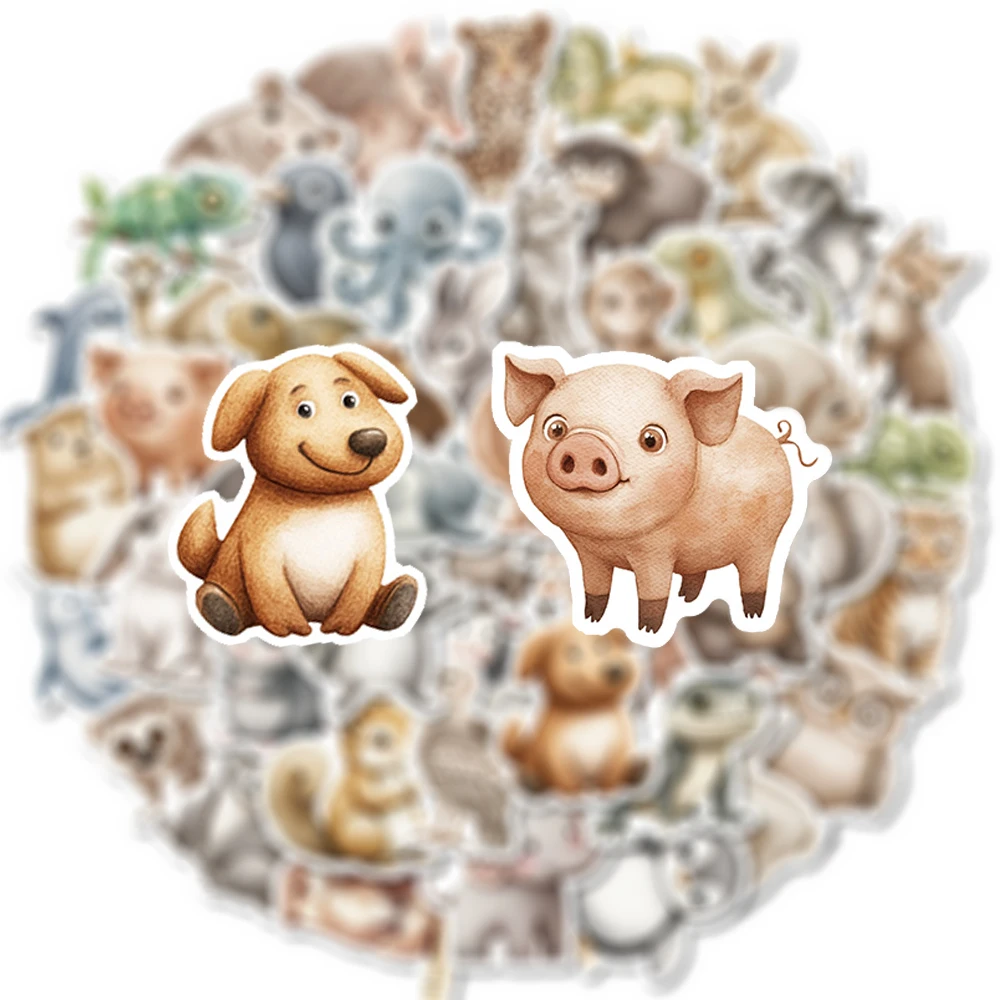 

10/30/50pcs Cute Watercolor Animals Graffiti Stickers Funny Creative Cartoon Decals Stationery Laptop Phone Sticker for Kids Toy