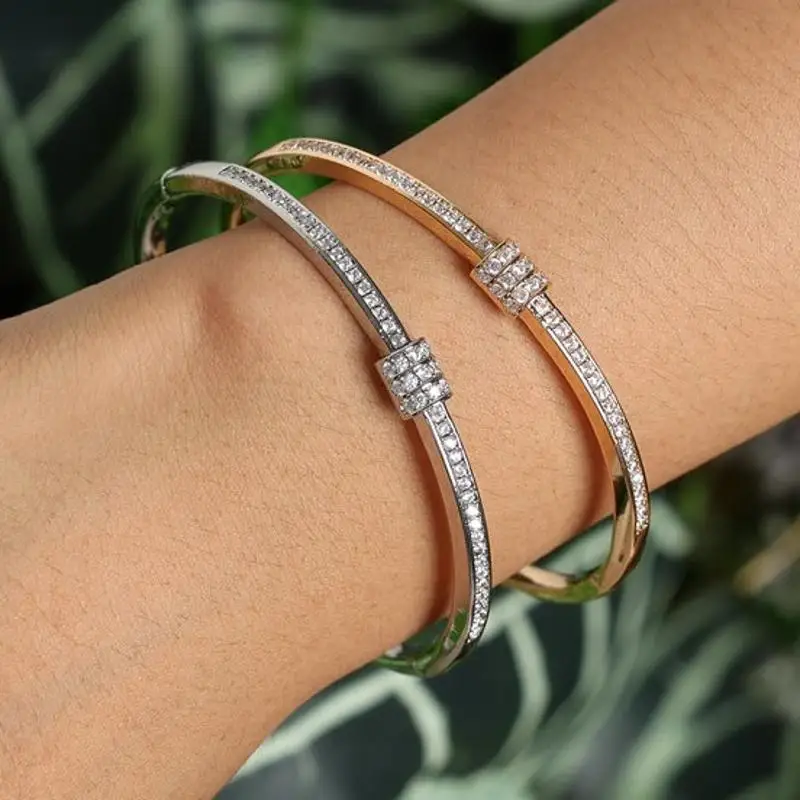 RAKOL Fashion Micro Pave Cubic Zirconia Bangles for Women Korea New Bridal Bracelets Wedding Dress Jewelry Accessories