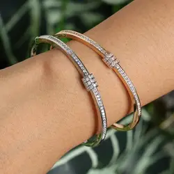 RAKOL Fashion Micro Pave Cubic Zirconia Bangles for Women Korea New Bridal Bracelets Wedding Dress Jewelry Accessories
