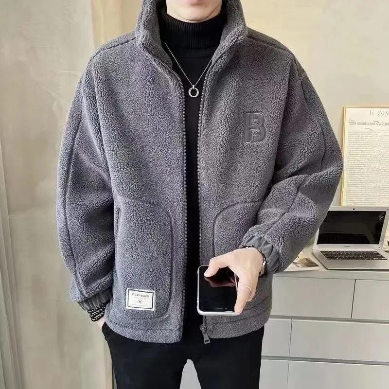 Men's Stand Colar Jackets Solid Color Coat Warm Man Outdoor Bomber Jacket Polar Fleece Winter Parkas Youth Clothes Size M 5XL