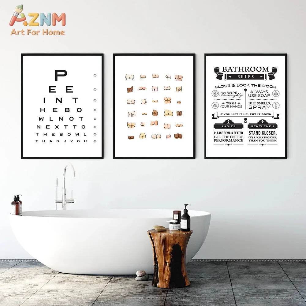 AZNM Funny Bathroom Forgot Your Phone Canvas Wall Art, Word Search Maze Puzzle Print, Frameless Minimalist White Black Toilet De view 4