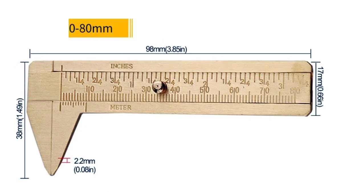 80mm Mini Brass Sliding Ruler Double Scales Metal Vernier Caliper Gauge Micrometer Precision Measuring Supplies