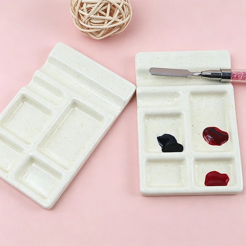 Ceramic Nail Art Color Palette and Pen Holder For Coloured and Blending with Nail Polish Glue Multifunctional Manicure Nail Tool