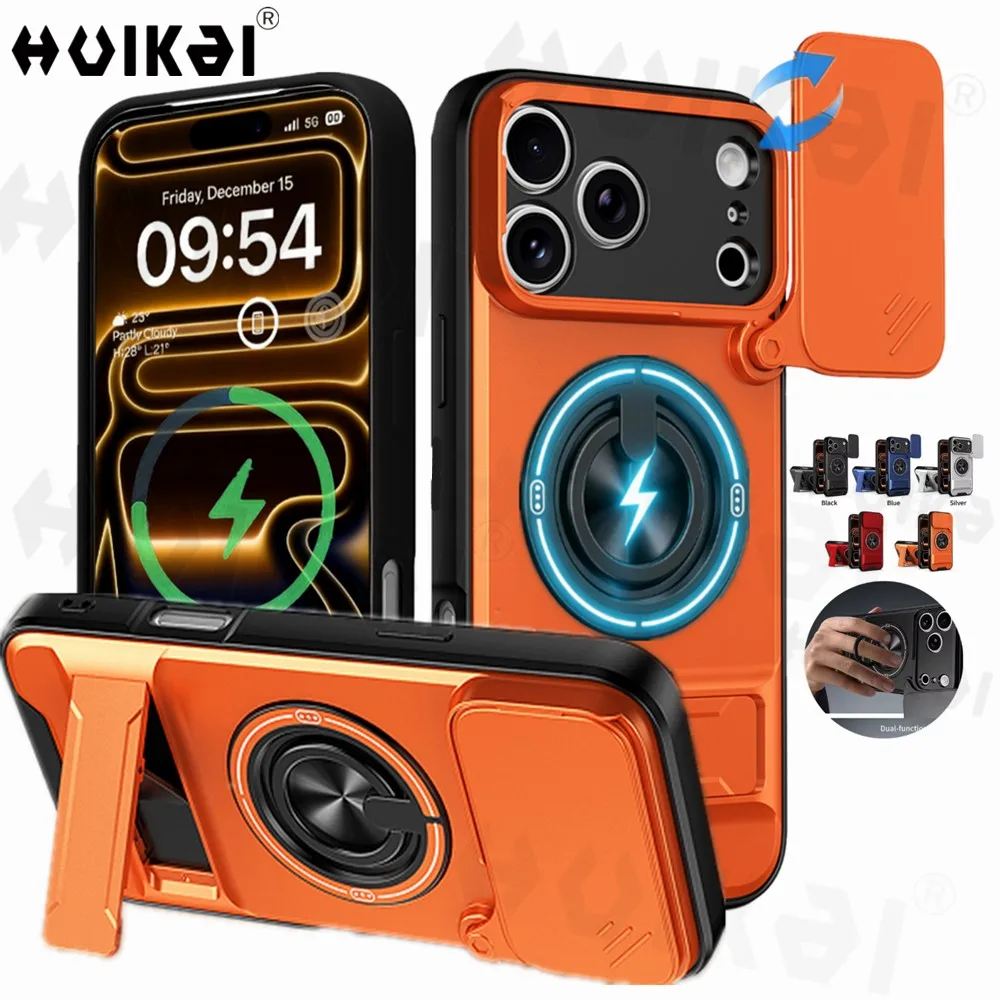 Für iPhone 17 Pro Max 16 Pro Max 15 14 13 Schiebe-Kamera-Schutzhülle Aufrechter Ständer Stoßfeste Rückseite Magnetische Handyhülle