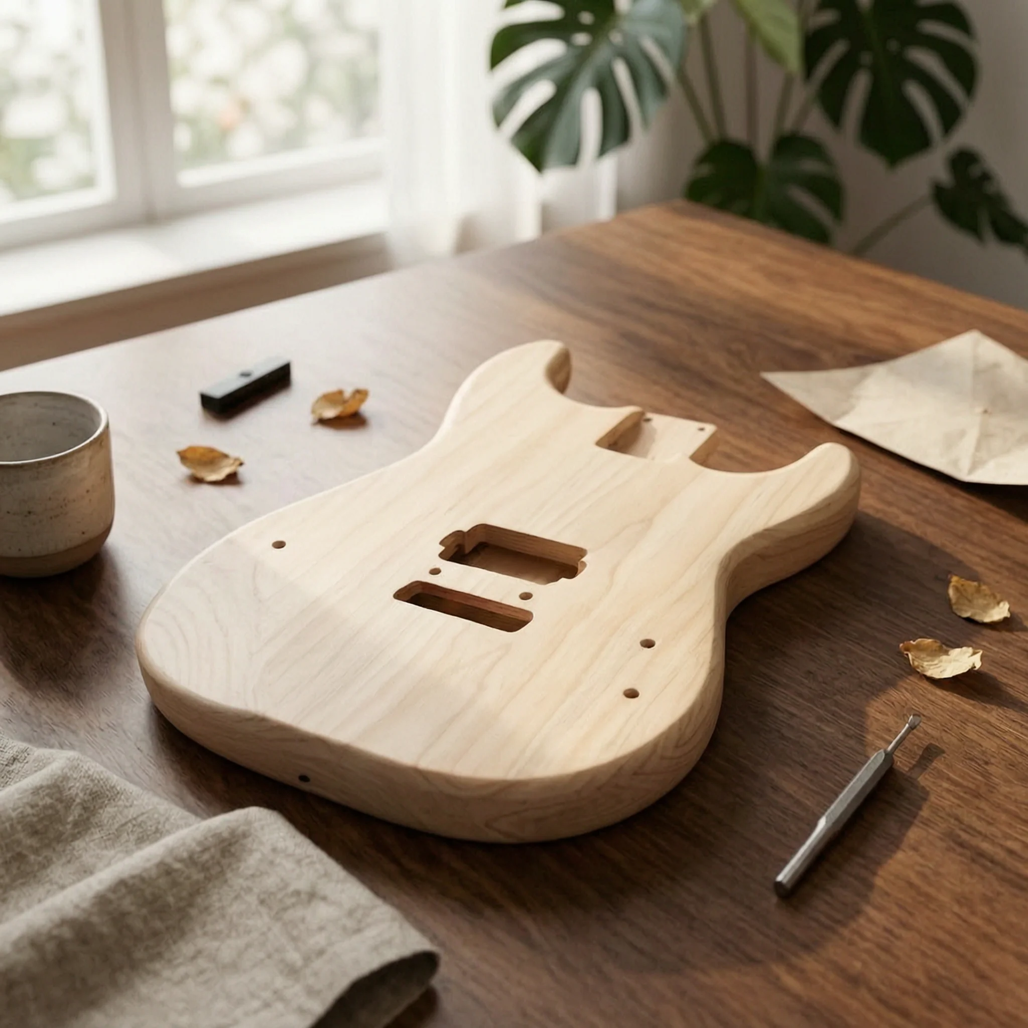 Lightweight Solid Wood Unfinished Guitar Body Blank Pre Routed Cavities for Custom Electric Crafting