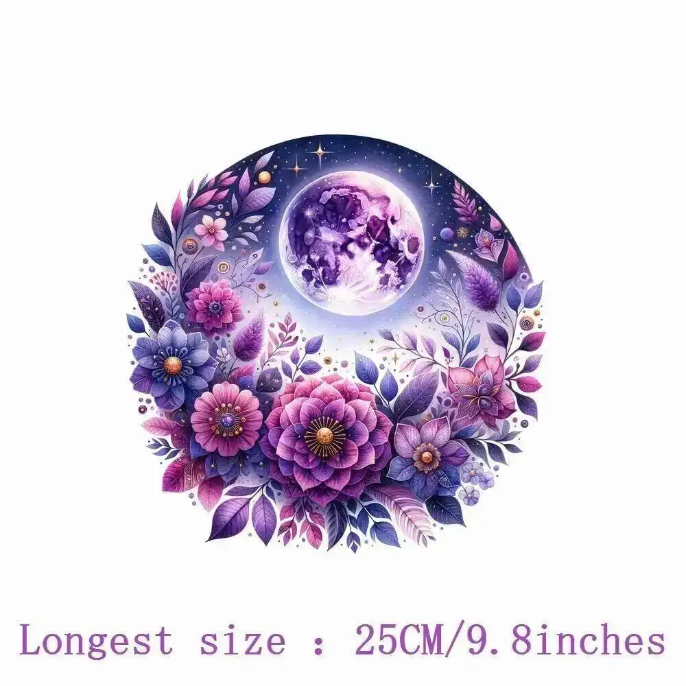 25cm Mysterious Moon Flower Plants Iron On Dtf Transfers Stickers Ready To Press Heat Transfer Appliques for T-shirt Clothing