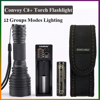 Convoy C8 + Luminus SST40 LED 휴대용 손전등 토치, 12 그룹 모드 조명, 야외 하이킹 캠핑 LED 손전등