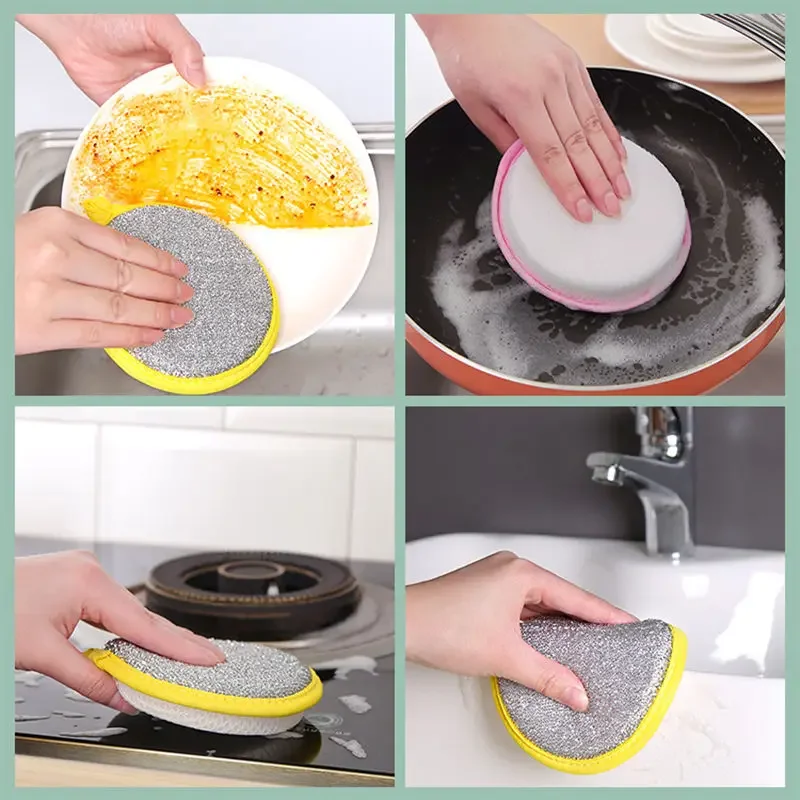 Double Side Dishwashing Sponge Dish Washing Brush Pan Pot Dish Wash Pad Dishcloth Household Cleaning Sponges Wipes Kitchen Tools