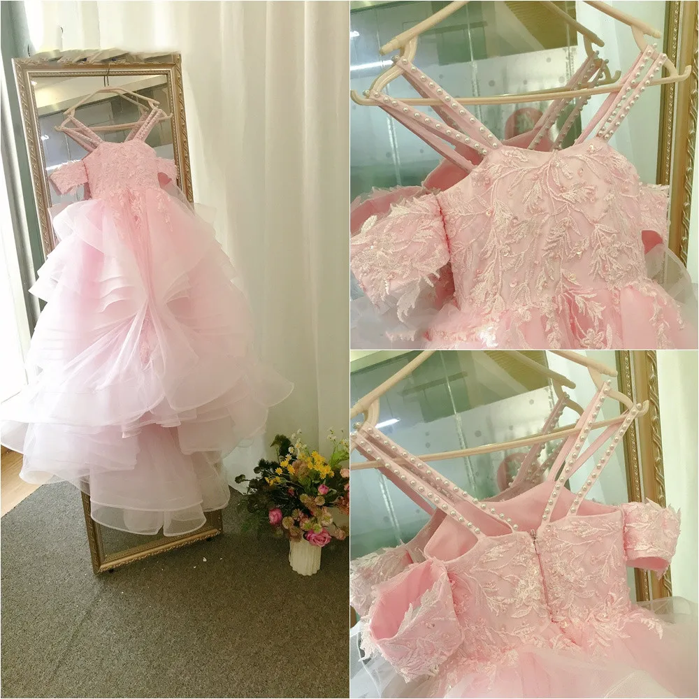 Vestidos de verano para niña con hombros descubiertos, Princesa, tul hinchado, primera comunión, fiesta de cumpleaños, lindo vestido para niños