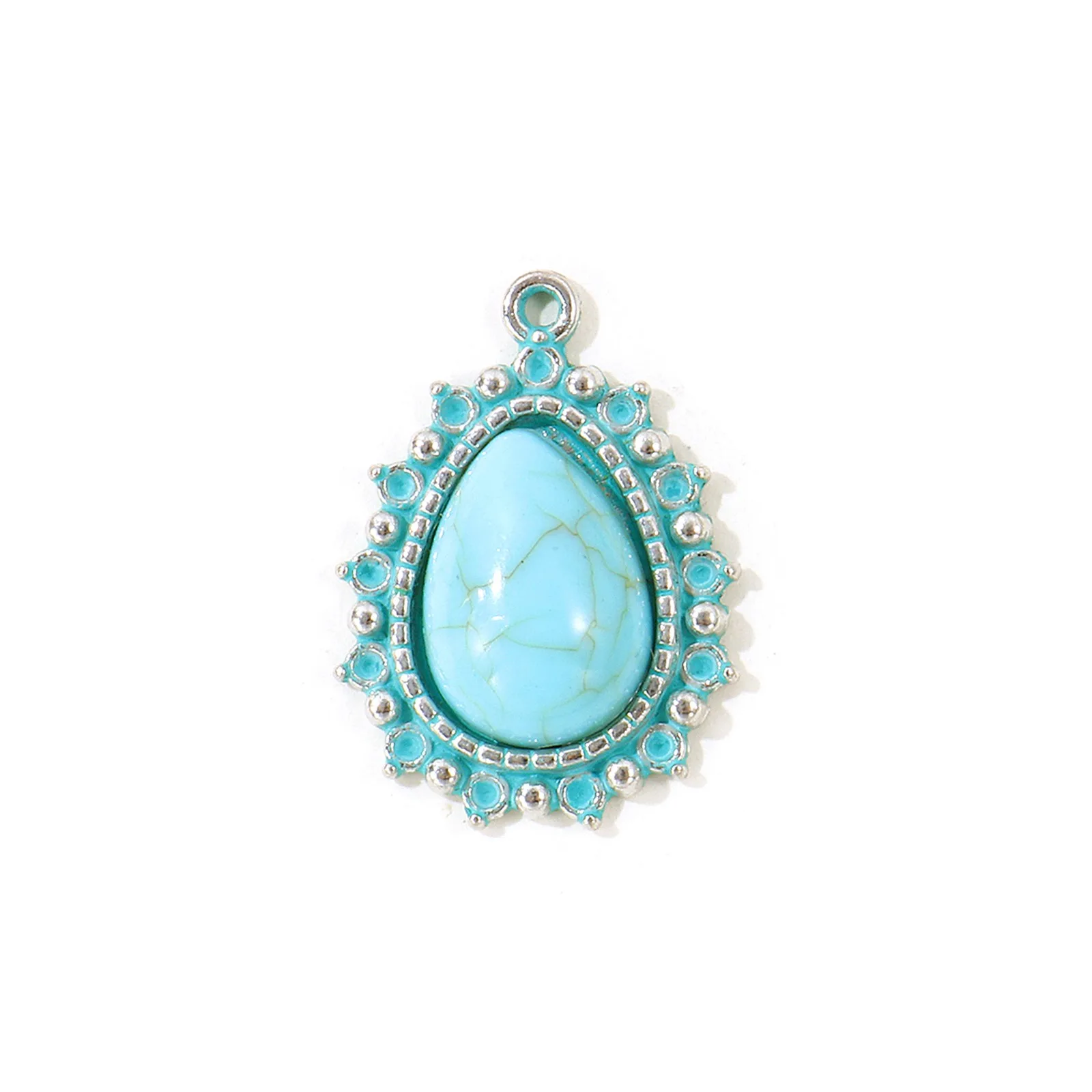 5 Stück Bohemian-Stil Anhänger Geometrisch Antiksilberfarben Grün Blau Patina Imitation Türkis Anhänger DIY Halskette Schmuck – Detail 12