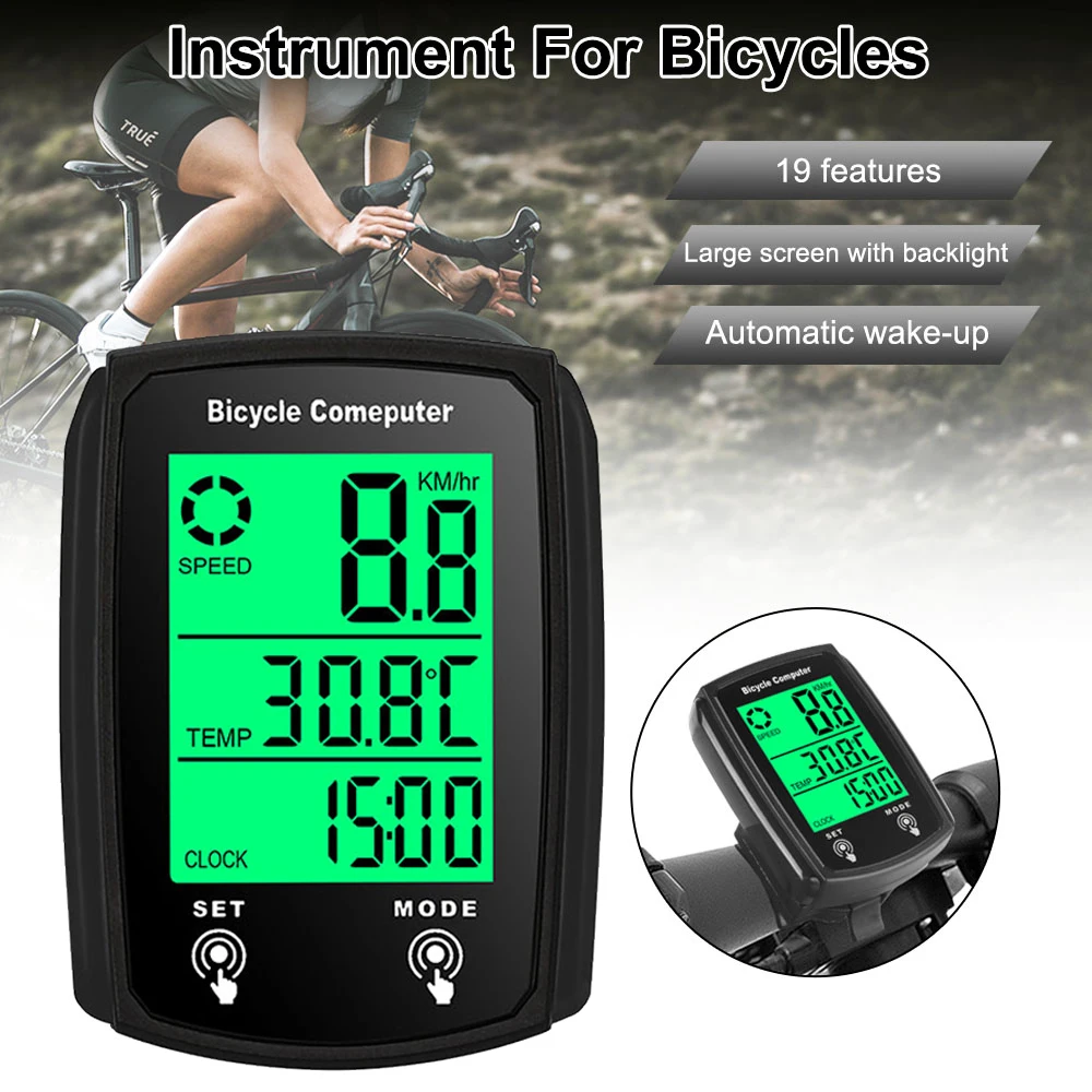 Wired Bike Speedometer Odometer Waterproof LCD Bicycle Computer with Backlight Day and Night Cycling Speed Bike Computer