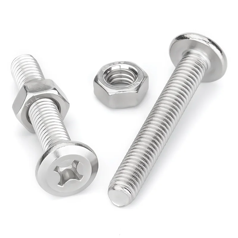 M2 M2.5 M3 M4 M5 M6 M8 M10 304 Stainless Steel Phillips Cross Large Flat Head Screw Bolt Furniture Rivet Hexagon Nuts Set
