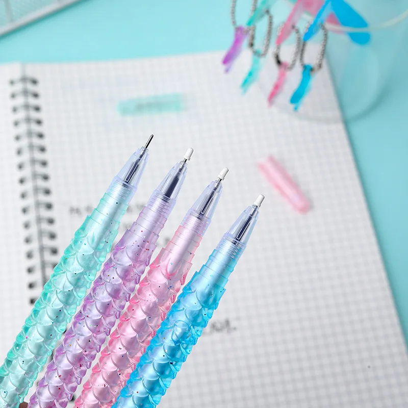 10Pcs/Lot Cute Mermaid Shaped Neutral Pen 0.5mm Black Blue Ink Crystal Fish Tail Fairy Pendant Gel Pens Signature Pen Stationery