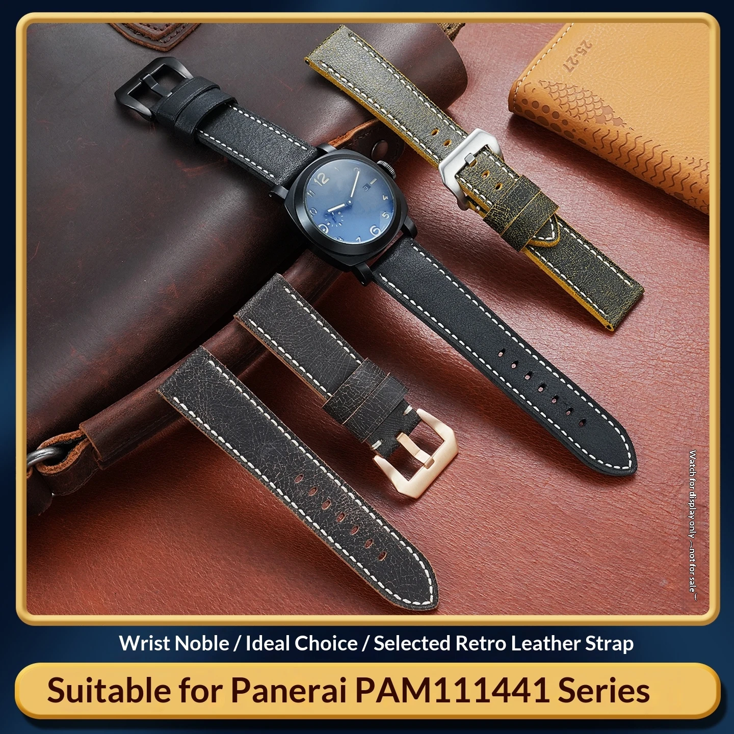 24mm 26mm Retro Cracked Cow Leather Watch Strap For Panerai Luminor PAM111 441 Men Replacement Watch Band Black Brown Green