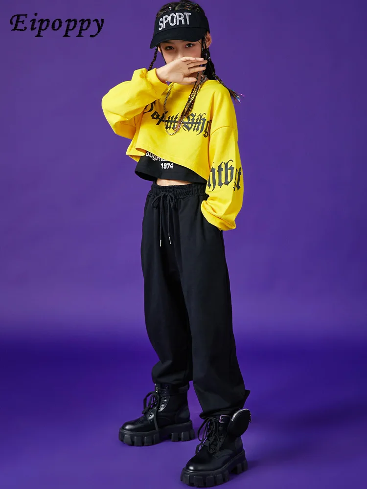 Children's Hip Hop National Fashion Clothing Girls' Jazz Dance Children's Clothing Hip Hop Suit Girls' Navel-Exposed Catwalk