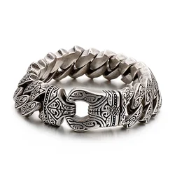 New Silver Color European and American Domineering Retro Personalized Pattern Bracelet Hip-hop Fashion Men Jewelry