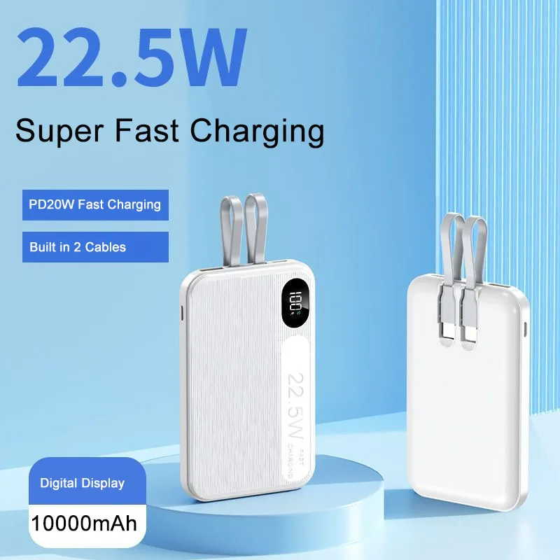 

Portable Power Bank 22.5W PD20W Fast Charging Powerbank External Battery Charger With USB Type C Cable for iPhone Xiaomi Huawei