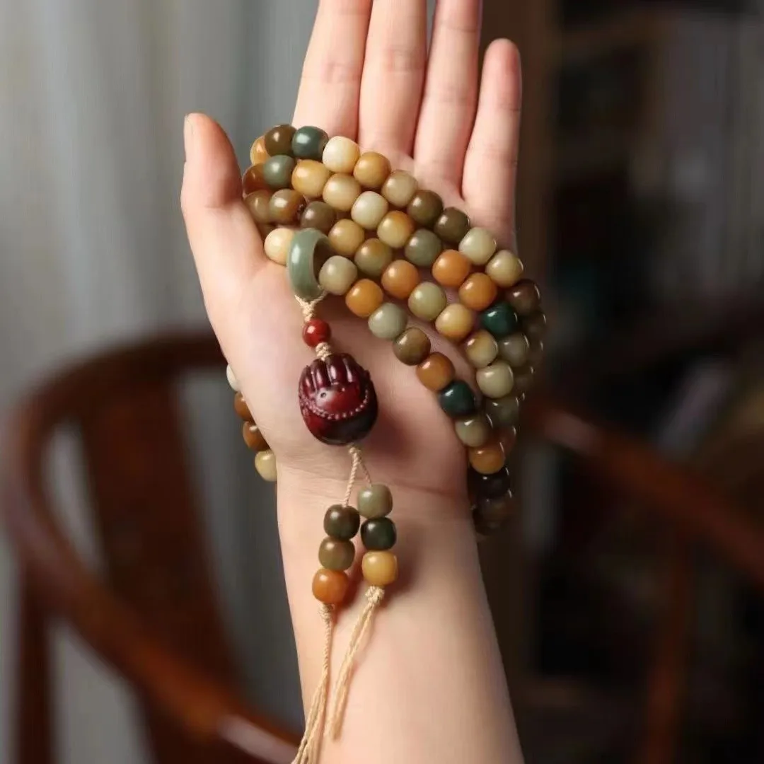 

Natural White Jade Bodhi Root 108 Pieces More than Sapphire Weathering Yellow and Green Bracelet round Beads Barrel