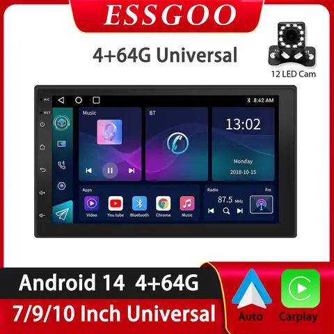 ESSGOO 자동차 라디오 무선 Carplay 안드로이드 자동 2 Din 7 