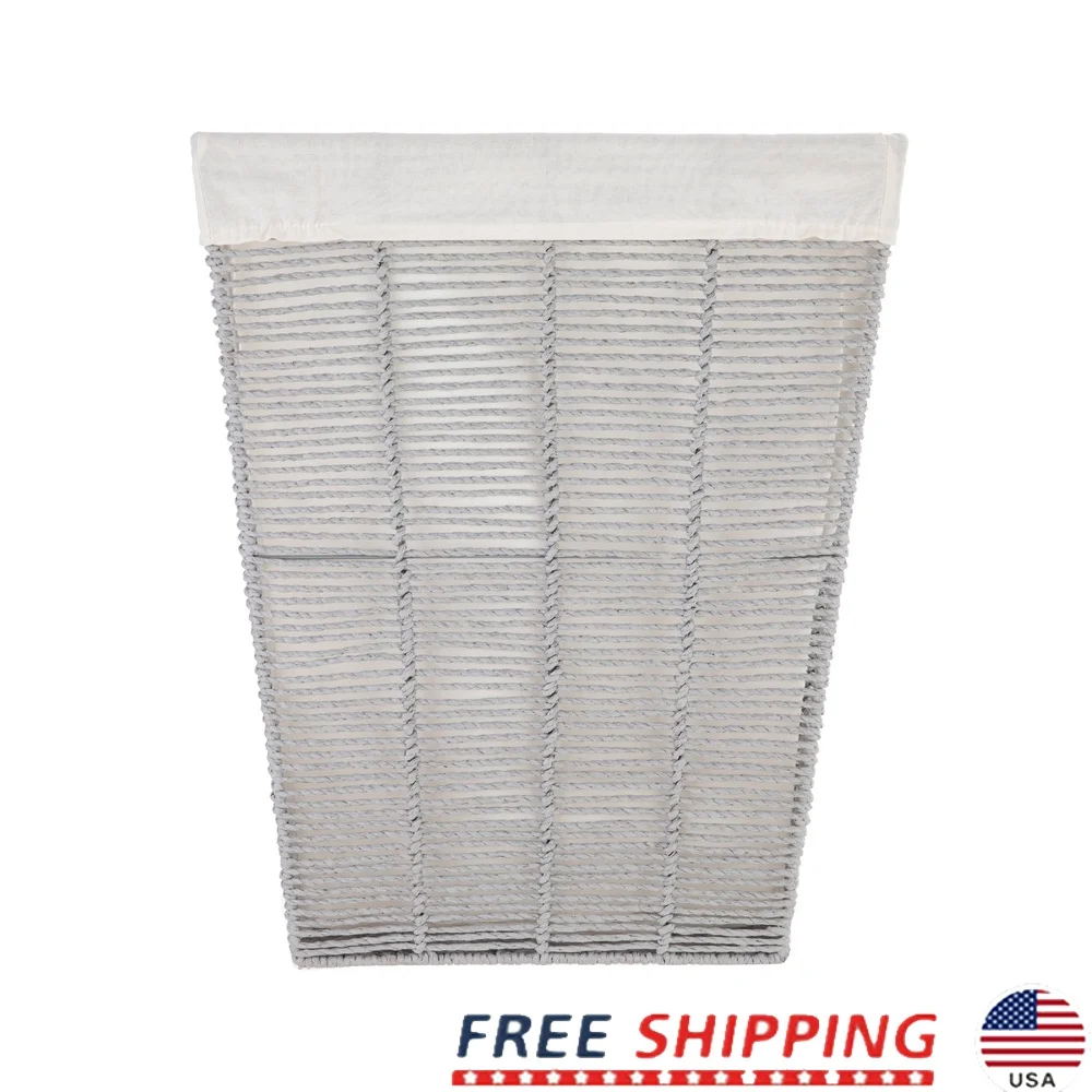 

Handwoven Gray Paper Rope Laundry Hamper with Removable Fabric Liner Lightweight Tapered Design FSC Certified Sustainable