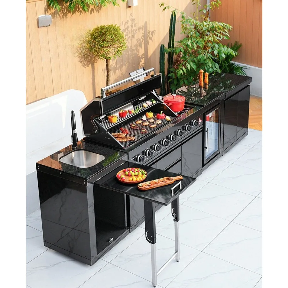 Purple Leaf Outdoor Integrated Kitchen Cabinet Embedded Stove BBQ Storage Cabinet with Sink&Countertop for Villa Courtyard Party