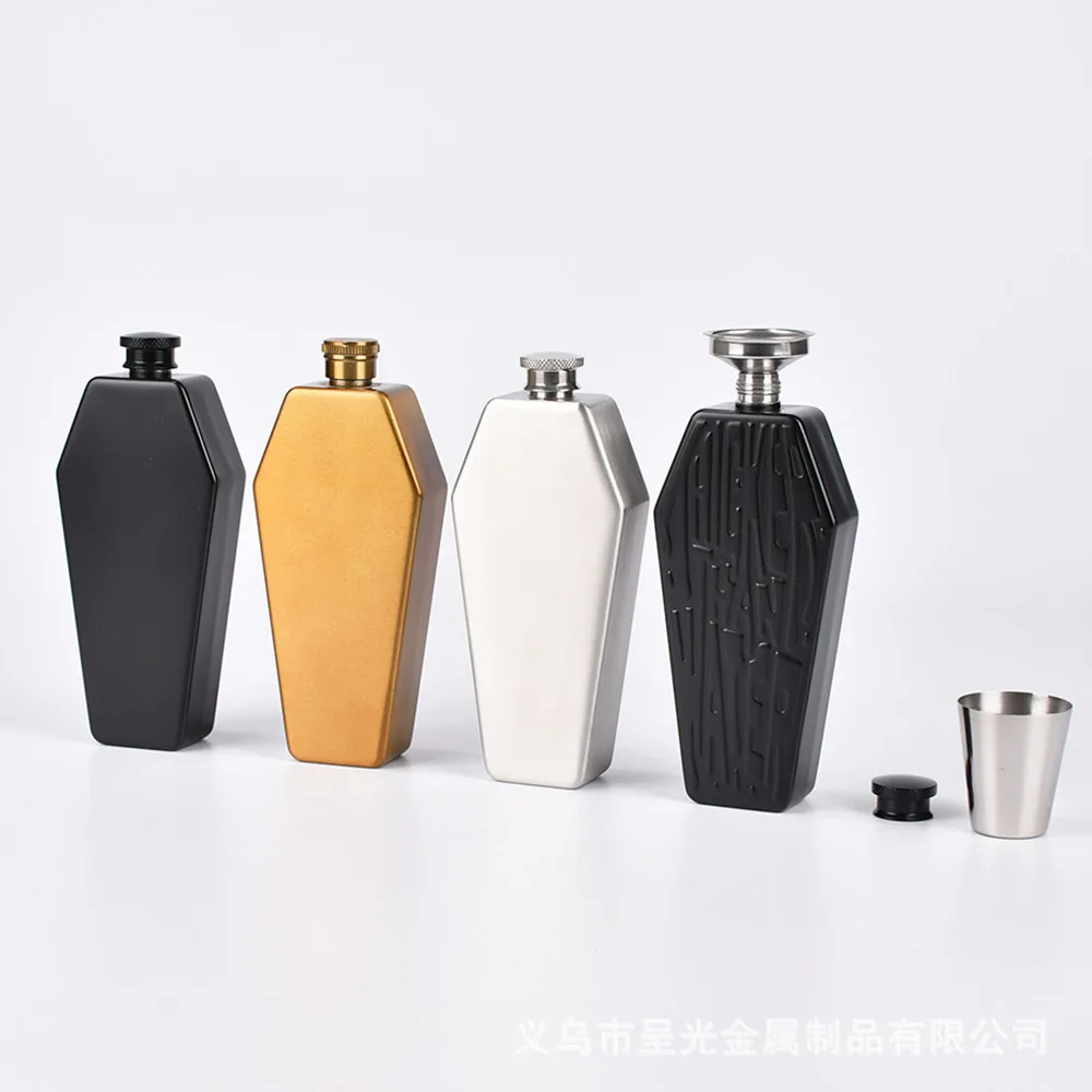 304 Stainless Steel Cross Shaped Hip Flask Coffin Style Metal Liquor Bottle Gothic Religious Design Novelty Collectible Gift