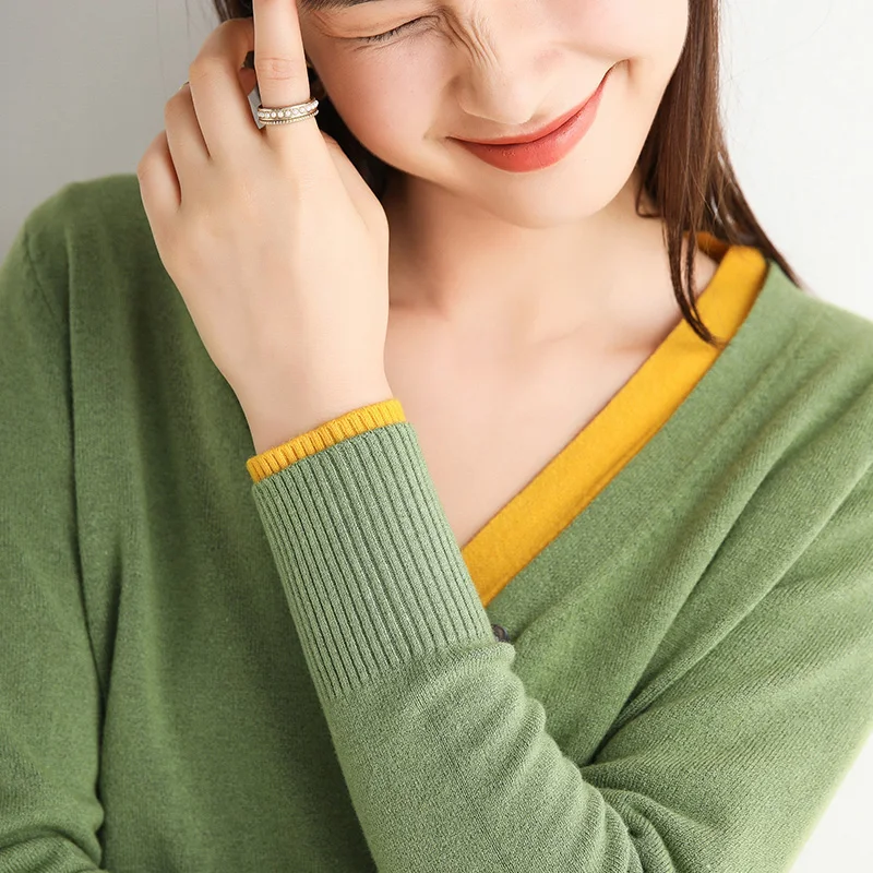 

Осенне-зимний женский вязаный кардиган с V-образным вырезом, длинными рукавами, из шерсти, свободного кроя, тонкий, в корейском стиле, свитер-жакет