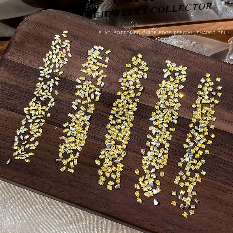 50pcs Golden Yellow Shiny Zircon Rhinestones Nail Charms Mini Rhombic Nails Gemstones Flatback Nail Art Craft Diamonds Decor