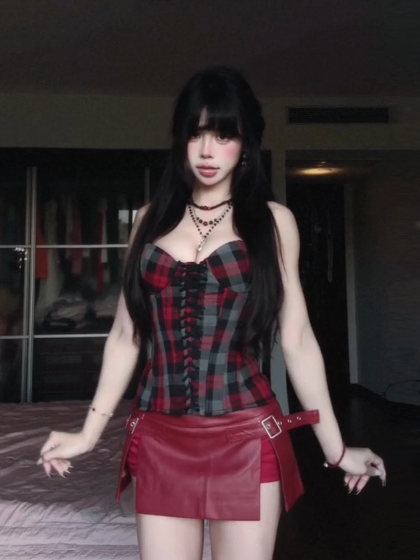 

Комплект из укороченного топа в клетку с завязками и юбки с высокой талией XZY для женщин больших размеров: сексуальный офисный стиль, корейский дизайн