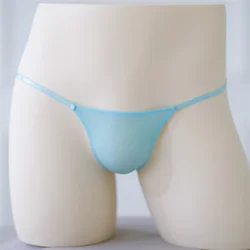 Tanga Sexy de seda de hielo para hombre, ropa interior transparente suave de cintura baja, Bikini con entrepierna de perla, bolsa translúcida ultrafina