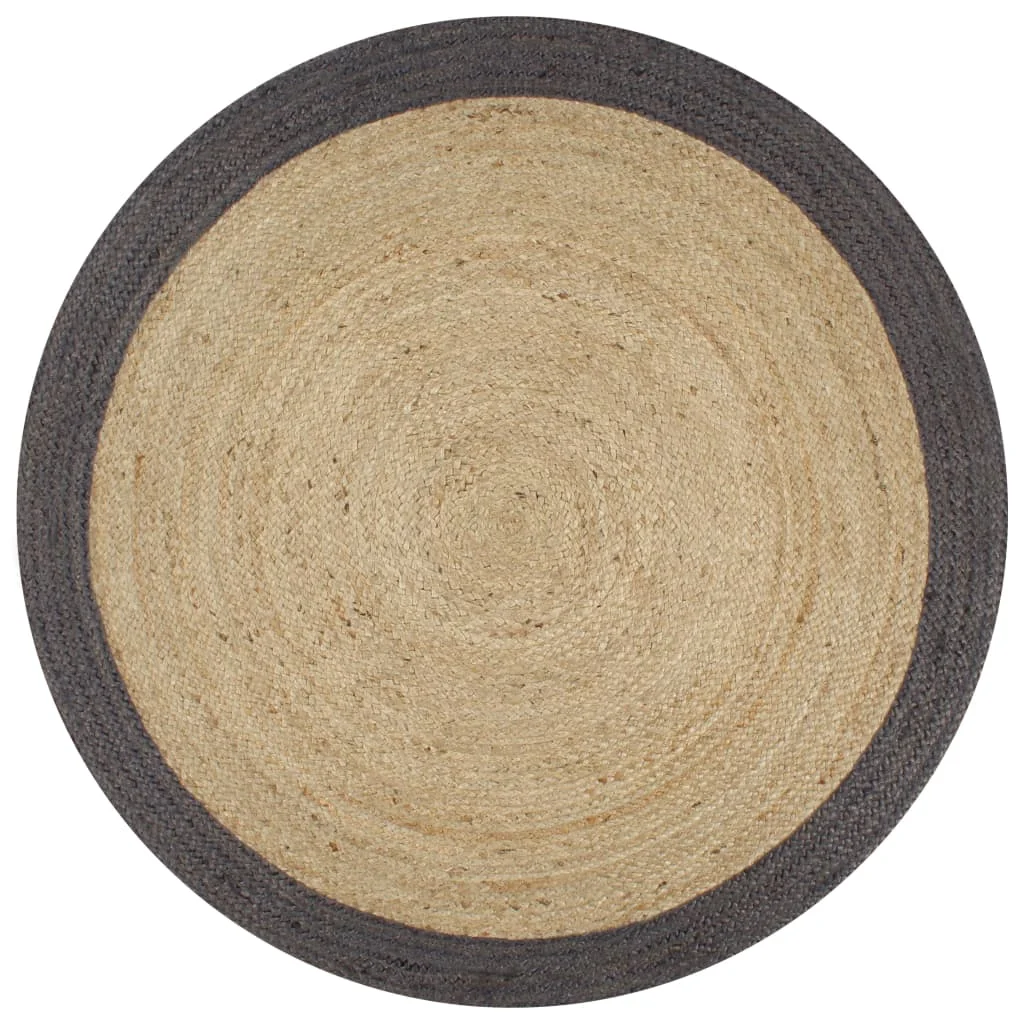 Alfombra de yute tejida a mano con borde gris oscuro, decoración del hogar de 120cm, alfombra de jardín interior y exterior para sala de estar y dormitorio