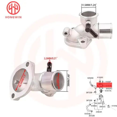 Imagen 2 del producto Carcasa del termostato del refrigerante 25560-4X110 para Hyundai Terracan 2001-2006 255604 X110