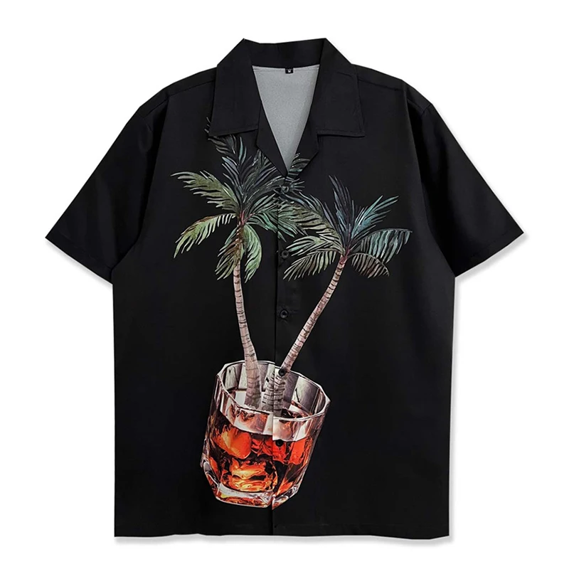 Coconut Tree Button Down Collar Shirts Men Summer Vintage Street Mens Shirts Beach Shirts