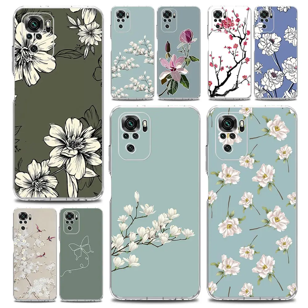 Flower Phone Case For Xiaomi Redmi Note 13 12 5G 9S 9 8 10 11 Pro Plus 4G 9T 13C 12C10C 9C 9A 7 Pro Clear Cover