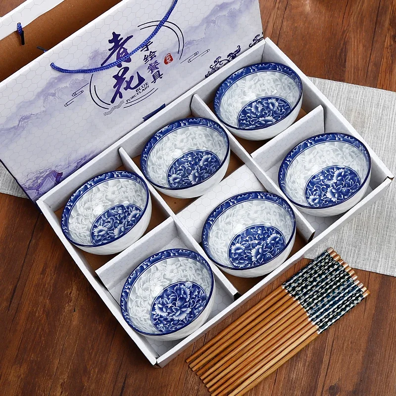 

Blue and white porcelain set ceramic tableware ceramic bowl household bowl chopsticks gift box gifts