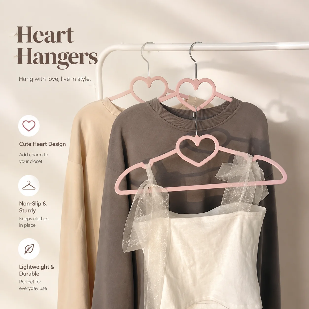 Non-Slip Bow-Shaped Hanger with Heart Detail – No-Mark Clothing Organizer for Dorms, Retail Display & Home Use