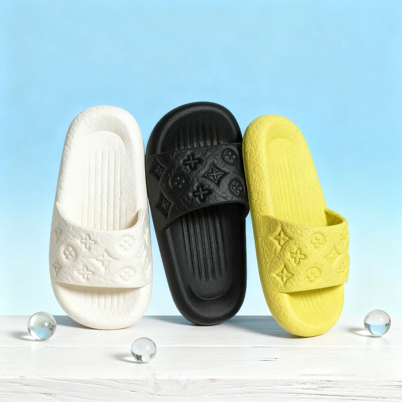 

New high-end and fashionable cool slippers for women with a poop like feel, thick bottom bathroom small flower EVA slippers