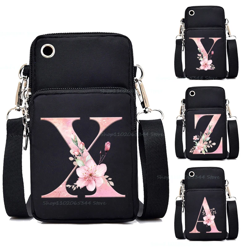 26 Sakura Alphabet Shoulder Bag Women Aesthetics Mini Mobile Phone Bag Cherry Blossoms Letters Y2K Purse Small CrossBody Bags