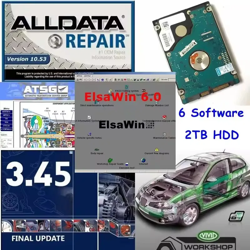 

2025 Hot Auto Repair software Alldata 10.53 Mit-chell od5 2018.o1v Vivid workshop data ATSG ELSAWIN 2TB HDD Installed well