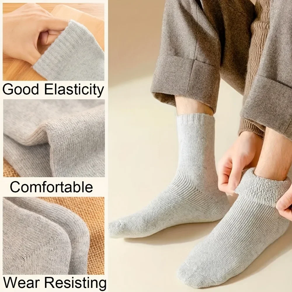 6Pairs Thick Winter Comfy Work Crew Socks Men's Cozy Soft Solid Color Boot Sock Women Winter Plush Lined Casual Day Wear