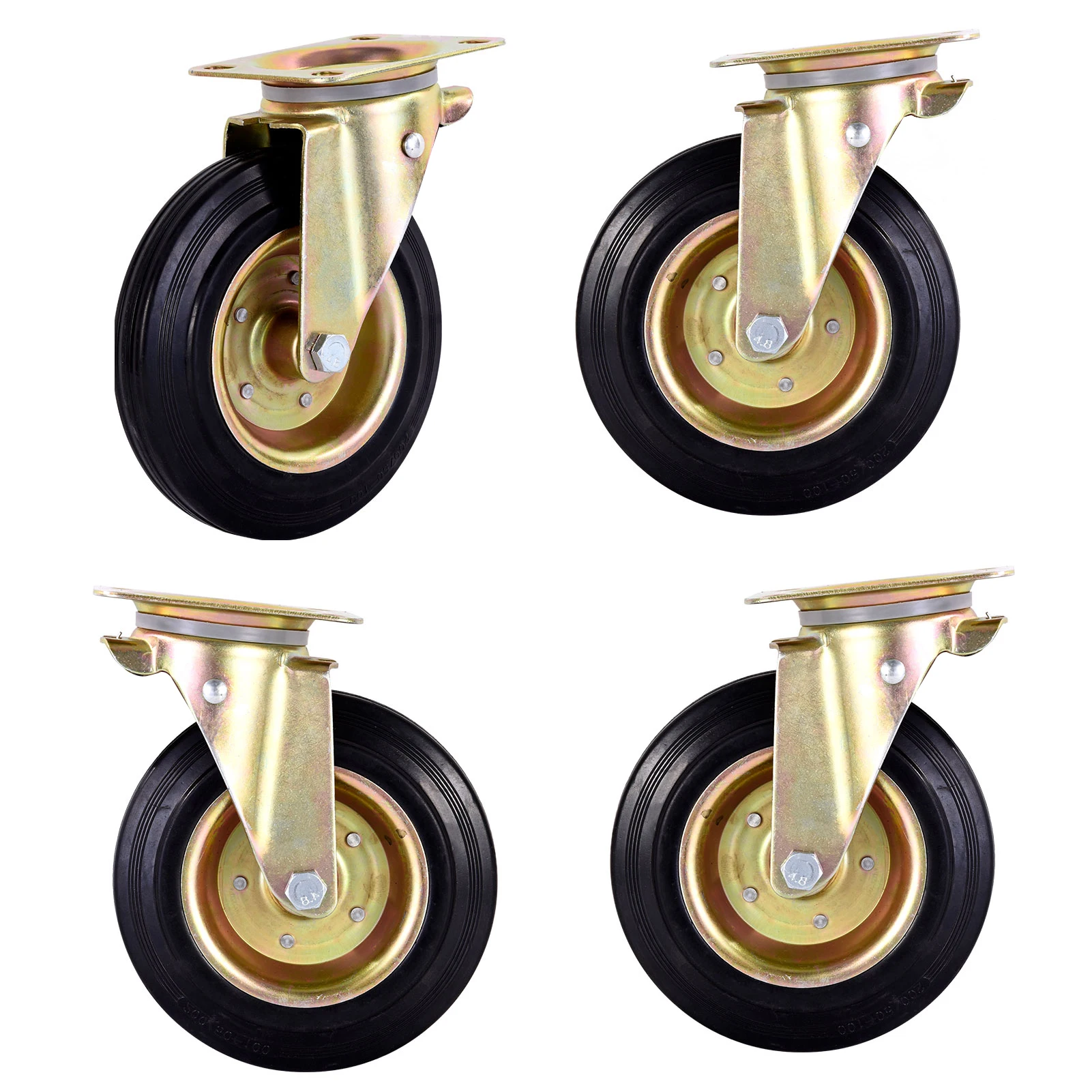 

8in Rubber Caster Wheels, 4 Pieces Heavy Duty Swivel Casters for Large Trash Cans CastorsCart Furniture, 3200 Lbs Load Capacity